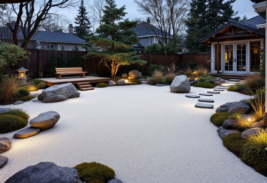 a backyard designed in a japanese zen style