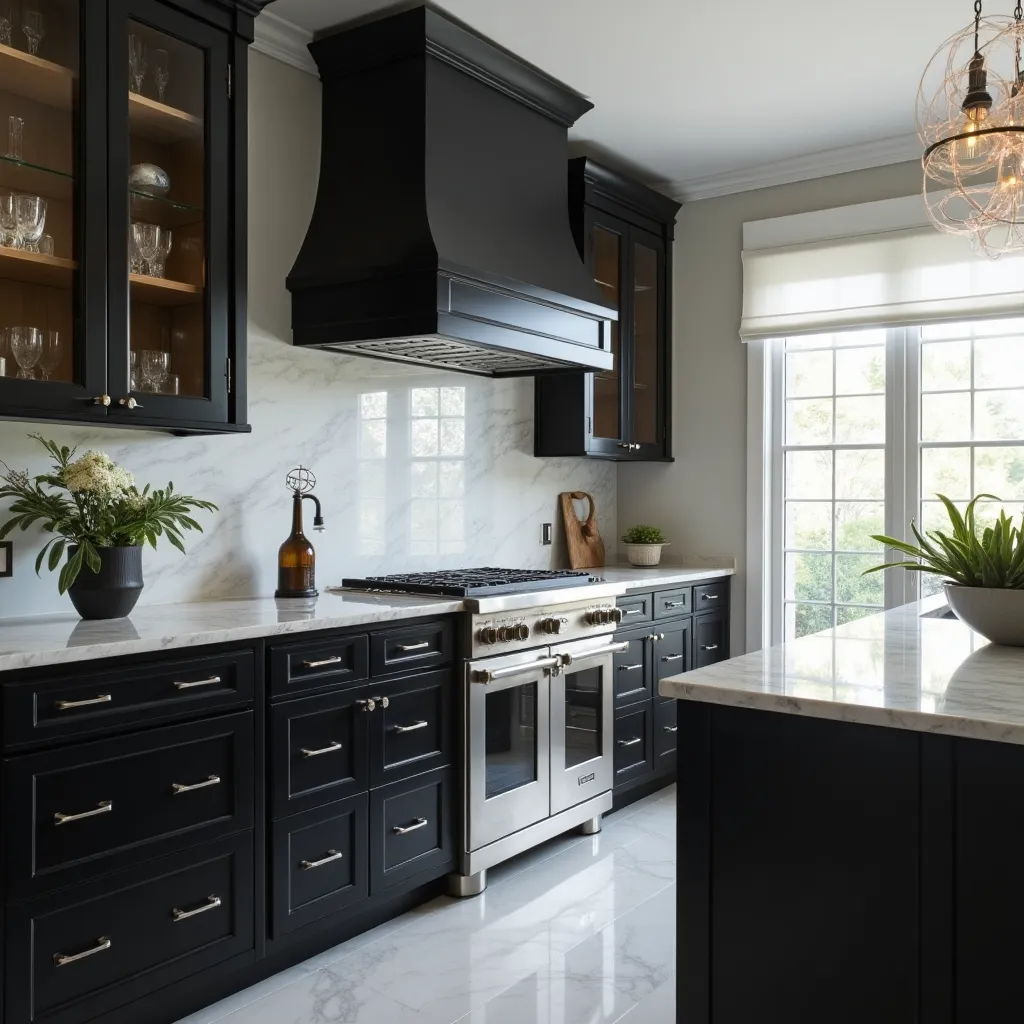 Modern kitchen design featuring sleek black cabinetry and elegant gray accents, showcasing stylish black and gray kitchen ideas with a contemporary flair.