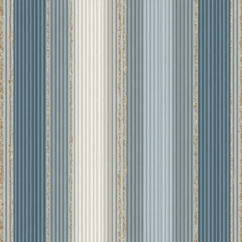 Vertical striped wallpaper featuring shades of gray, gold, and blue, perfect for elegant living room ideas and modern interior design inspiration.