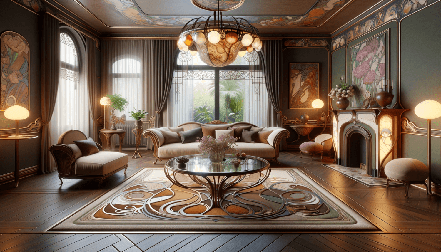 a living room designed in a Art Nouveau