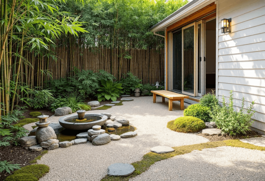 a backyard designed in a bamboo zen style