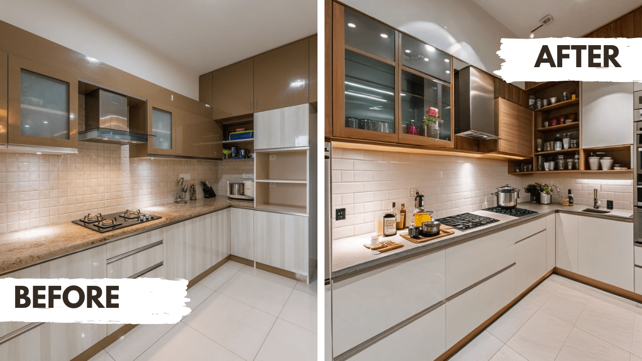 before and after image with a kitchen redesign before and after image with a kitchen redesign