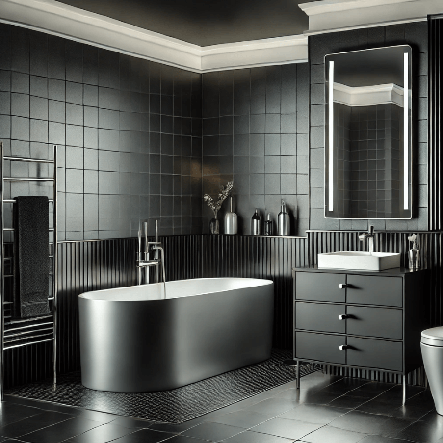 a bedroom designed in a dark design