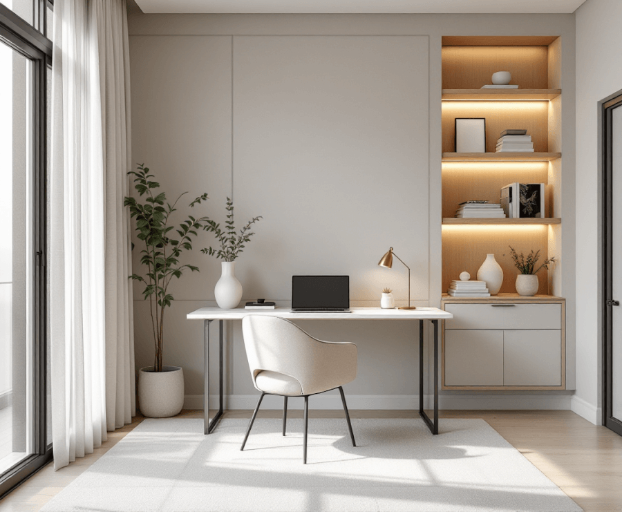 a home office designed in a chic minimalism