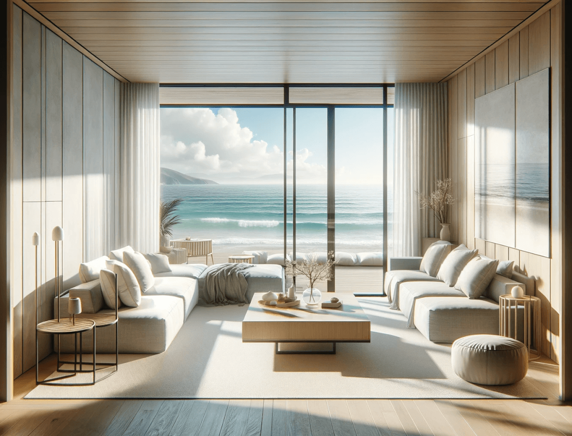 a living room designed in a coastal modern style