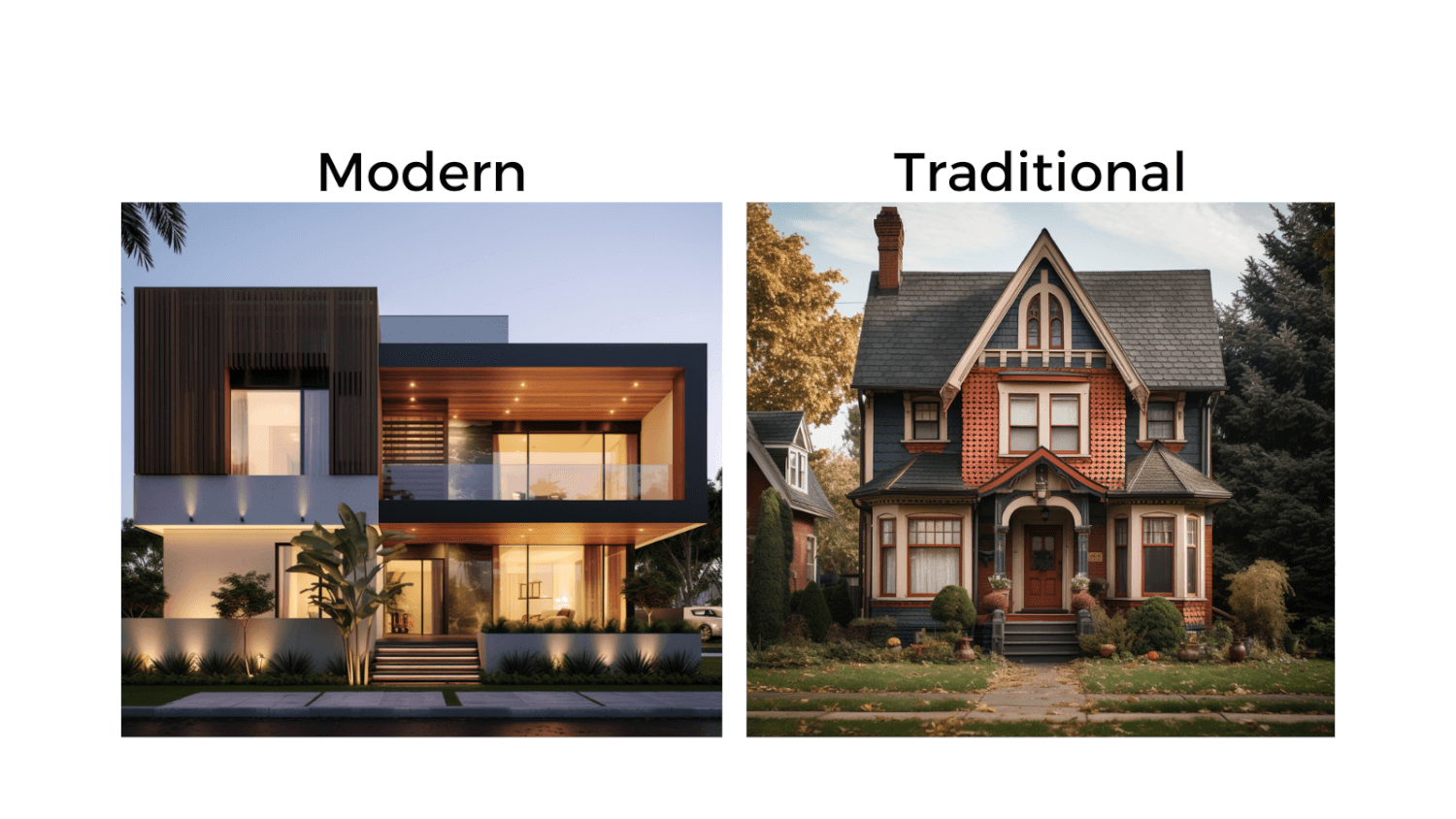 Side-by-side comparison of modern and traditional front elevations.