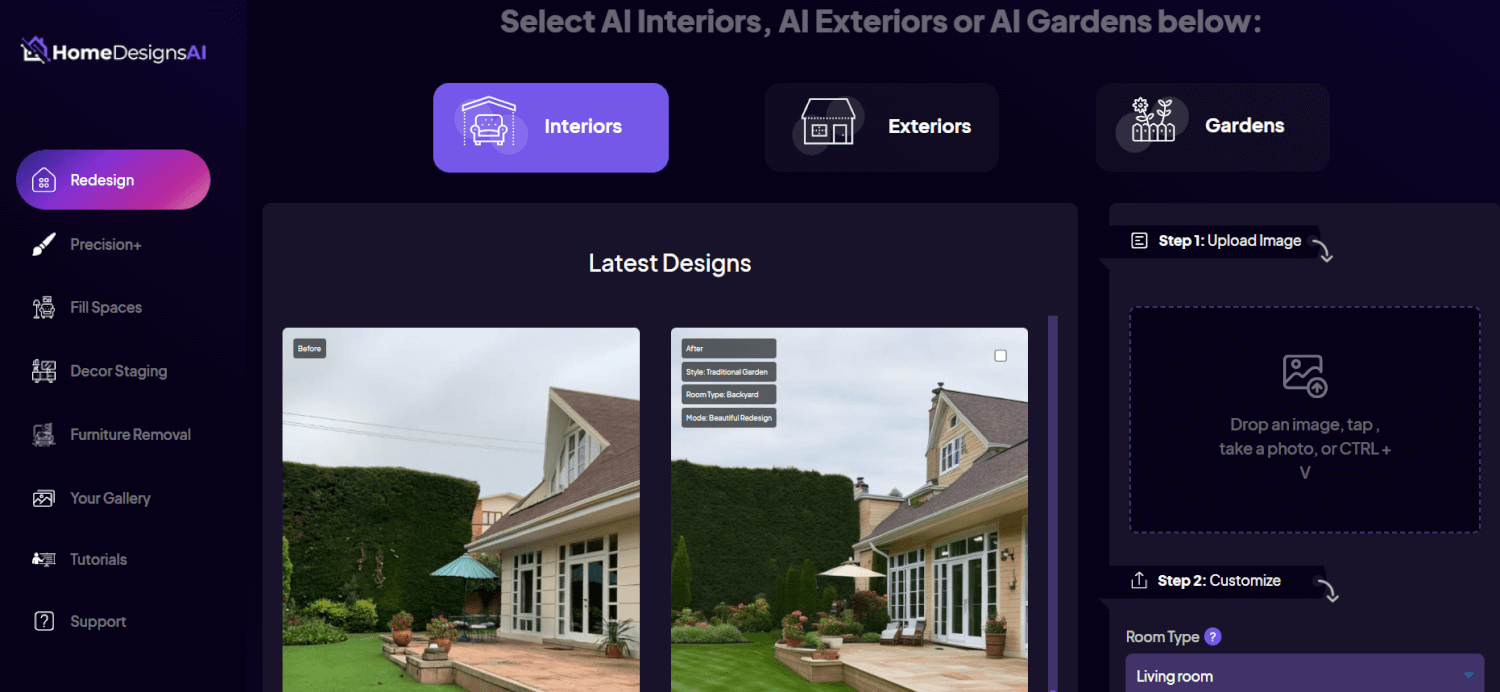 the dashboard of HomeDesigns AI