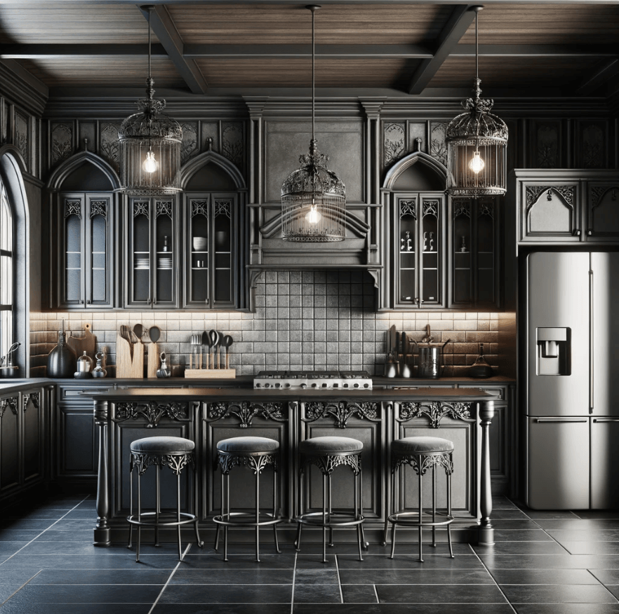a kitchen designed in a gothic style