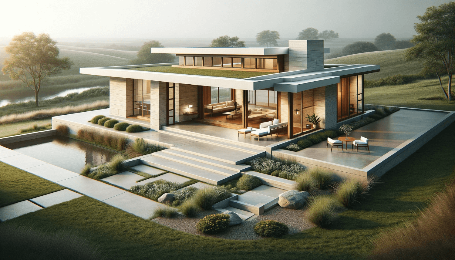 a prairie style house plan with the name The Horizon Prairie Home