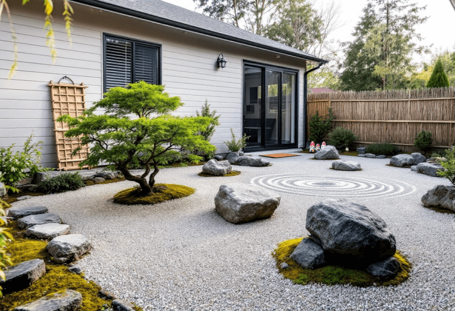 a garden designed in a Japanese Zen rock garden