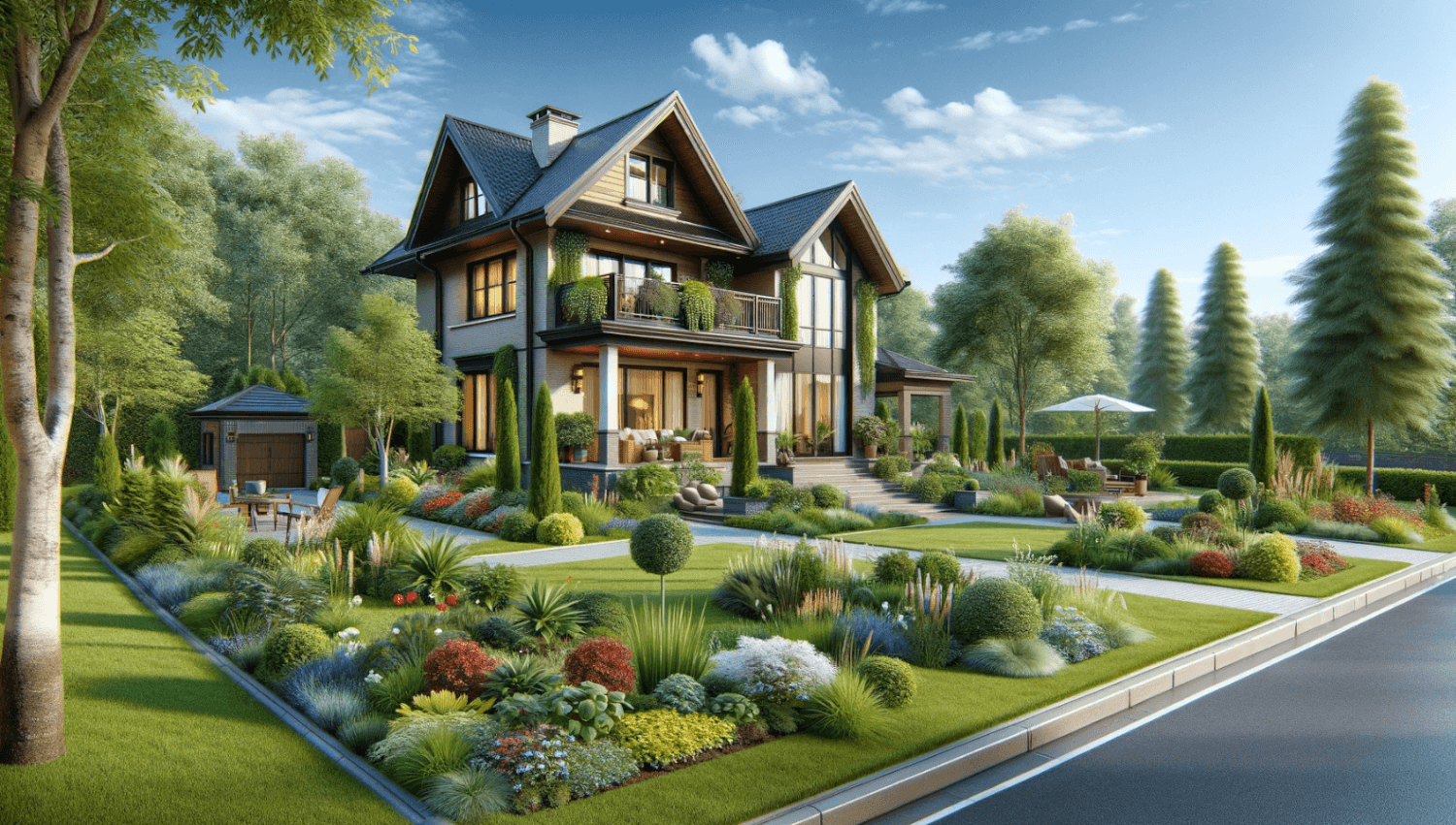 a well maintained landscape of a house