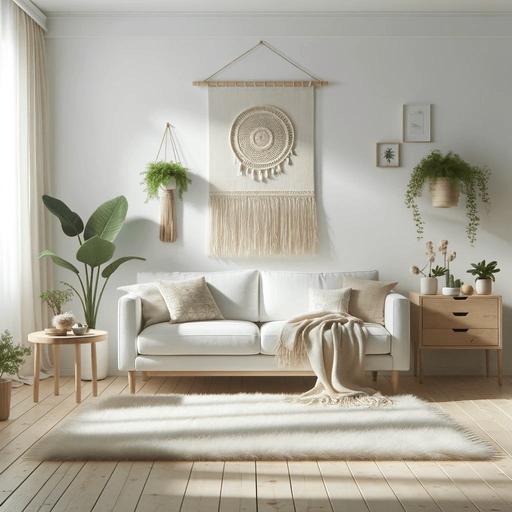 a minimalist bohemian living room