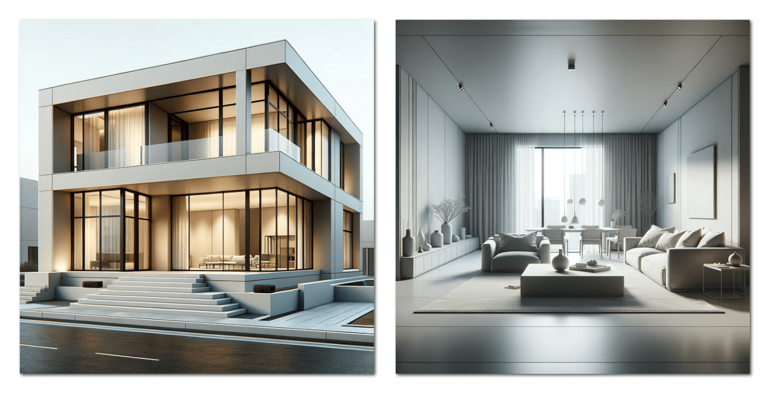 the exterior and interior of a house designed in a minimalist style