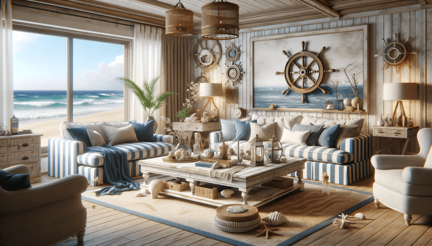 a living room designed in a nautical style