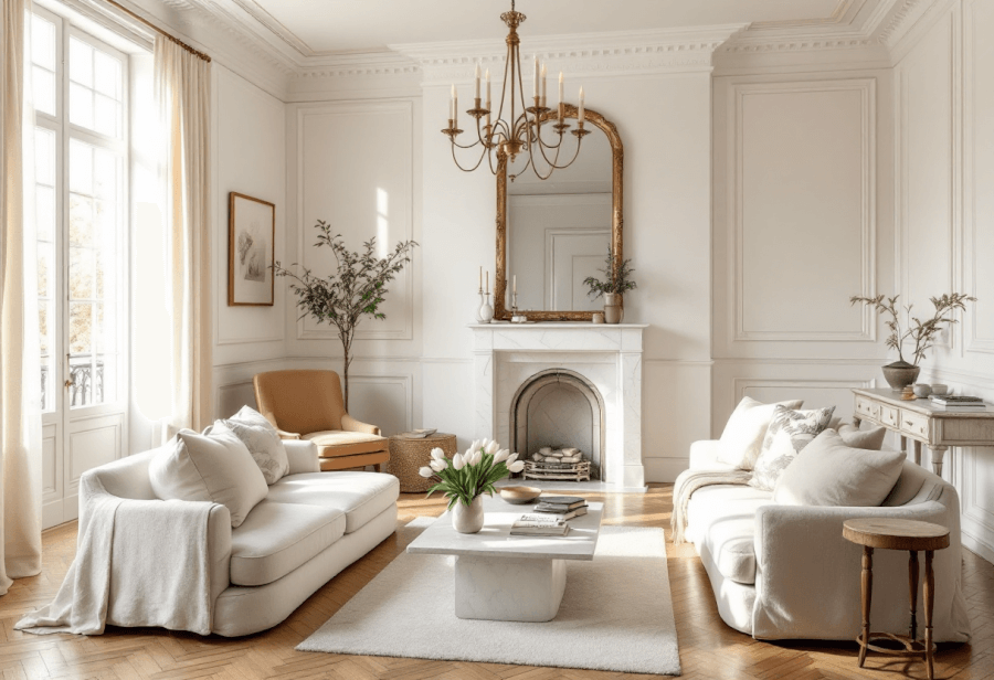 A living room designed in a Parisian style