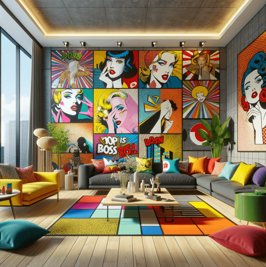 a living room designed in a pop art style