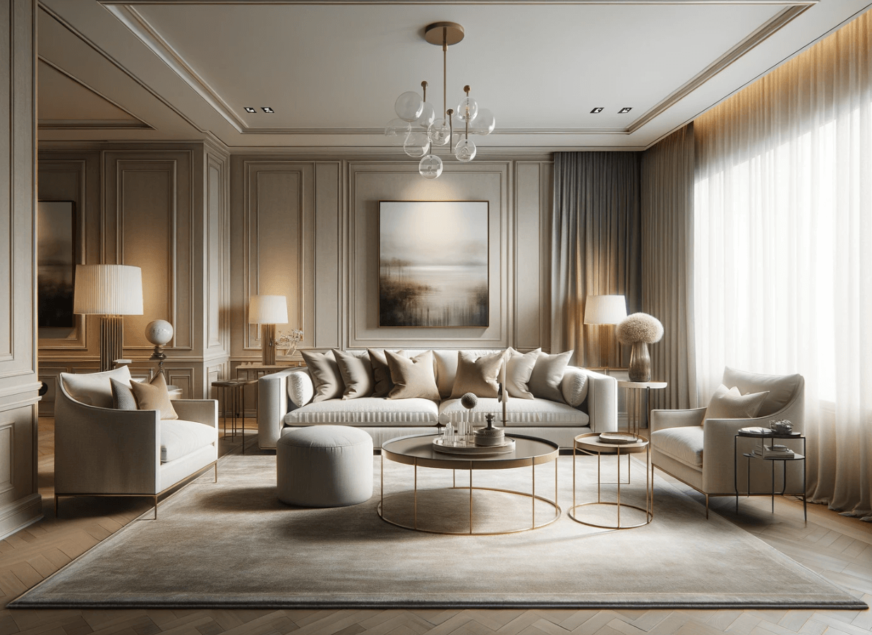 a living room designed in a quiet luxury style