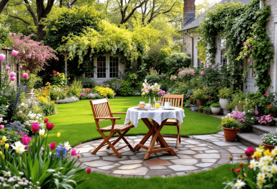 a backyard designed in a spring style