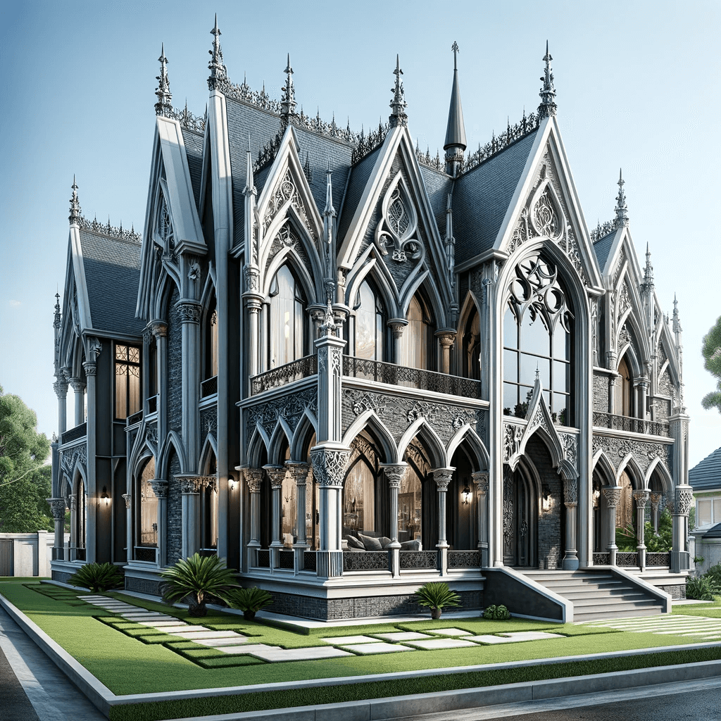 a gothic style house plan with the name The Urban Gothic Revival