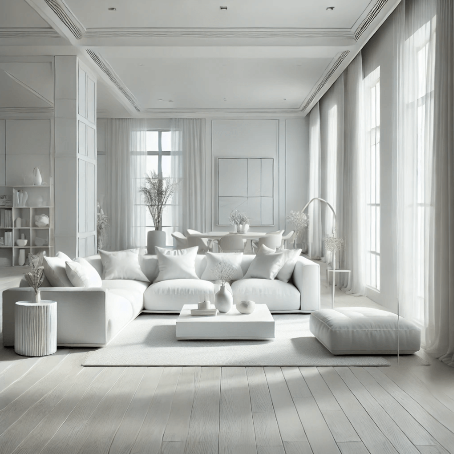 white-living-room a dining room designed in a red style